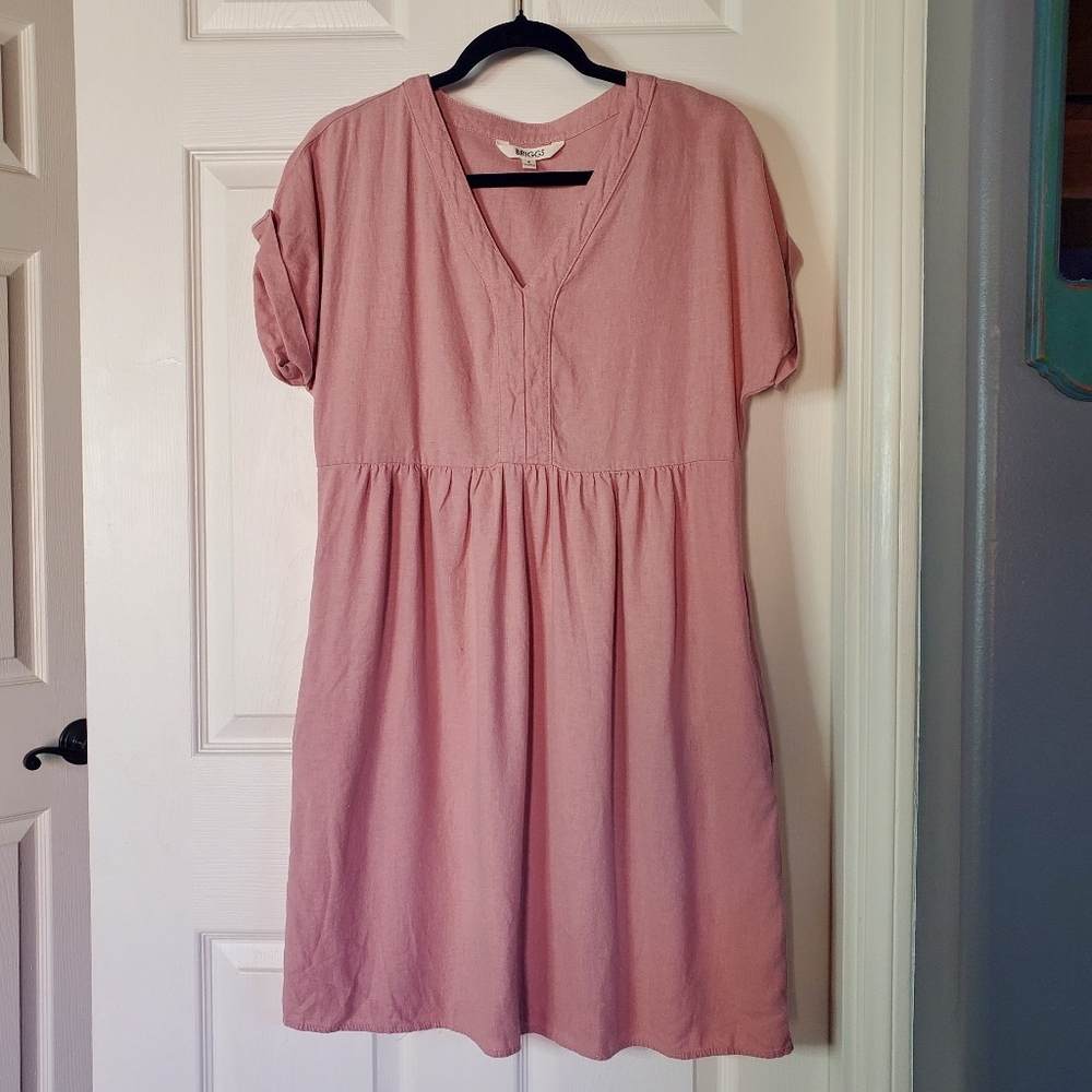 Briggs Linen Blend Peasant Bohemian Dress V-neck Pullover Beachy Blush Siz Small